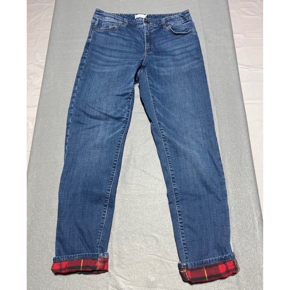 LL Bean Denim - LL Bean Signature Modern Straight Leg Flannel Lined Jeans Blue Plaid Cuff 6